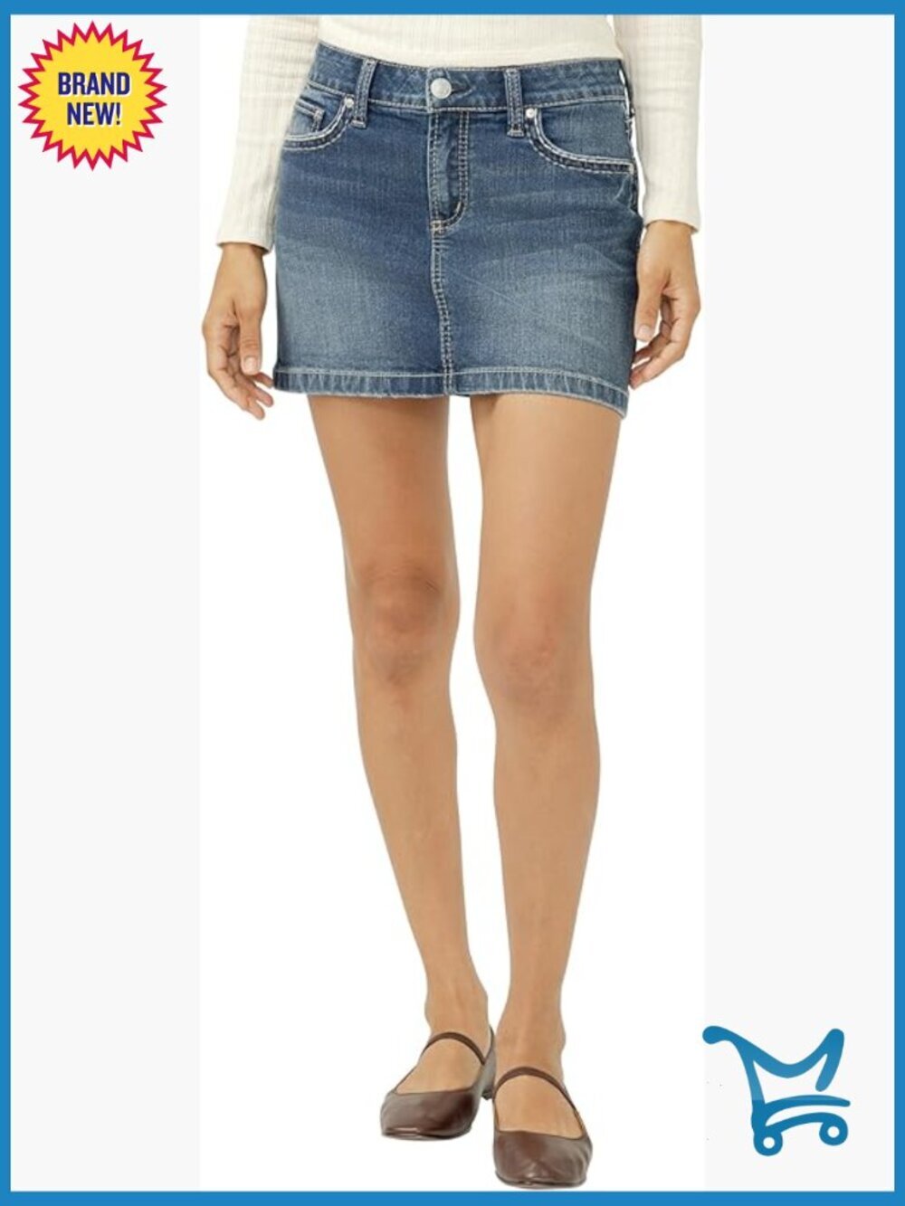 Mid Rise Denim Mini Skirt with Curvy Fit - 5 Pockets